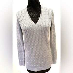 NWOT Black Label Ralph Lauren Metallic Light Gray V-Neck cable knit Sweater